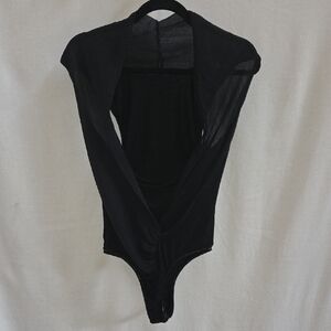 Black Women's Sheer Long-Sleeve Bodysuit
